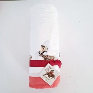 Pottery Barn Christmas Silly Stag Tablecloth 70x108 Cotton Linen Holiday NEW